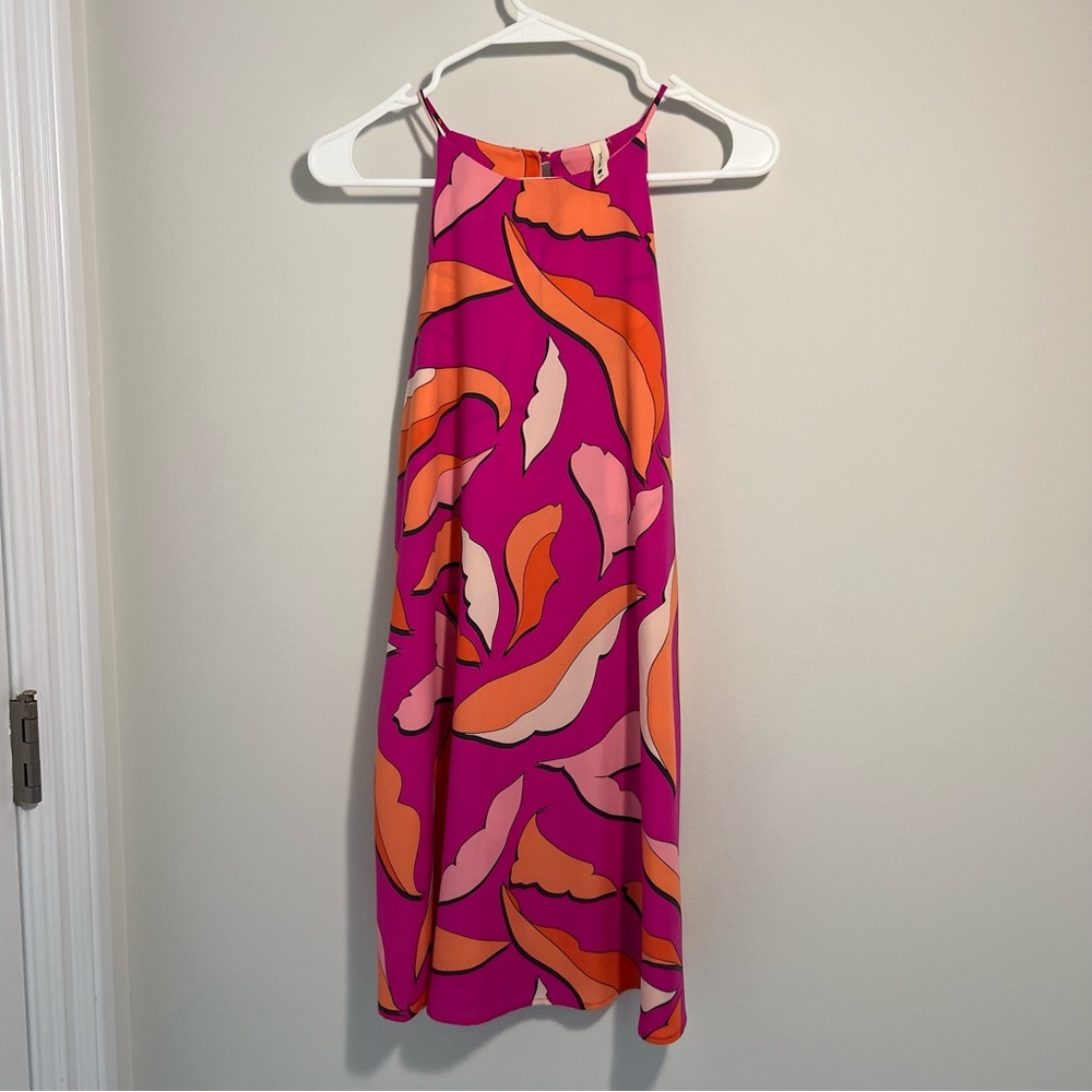 Tyche NWT Pink Orange Colorful Abstract Halter Dress Small Vacation Resort